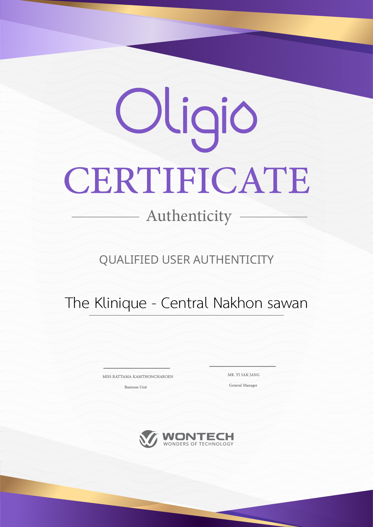 Certificate Oligio