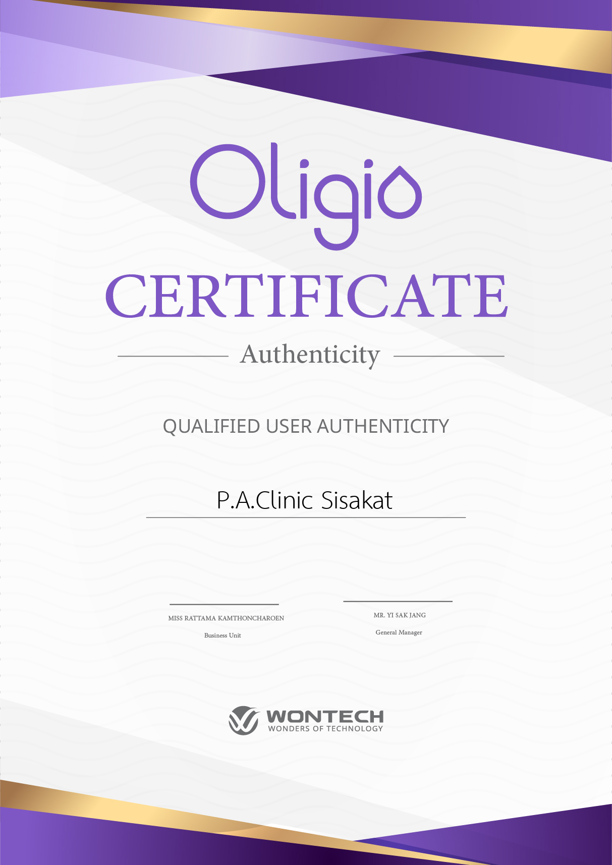 Certificate Oligio