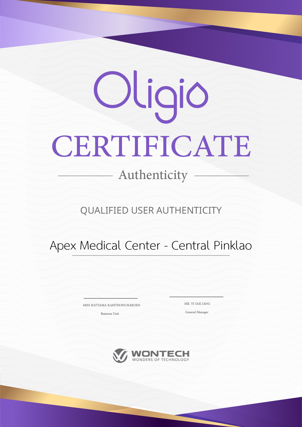 Certificate Oligio