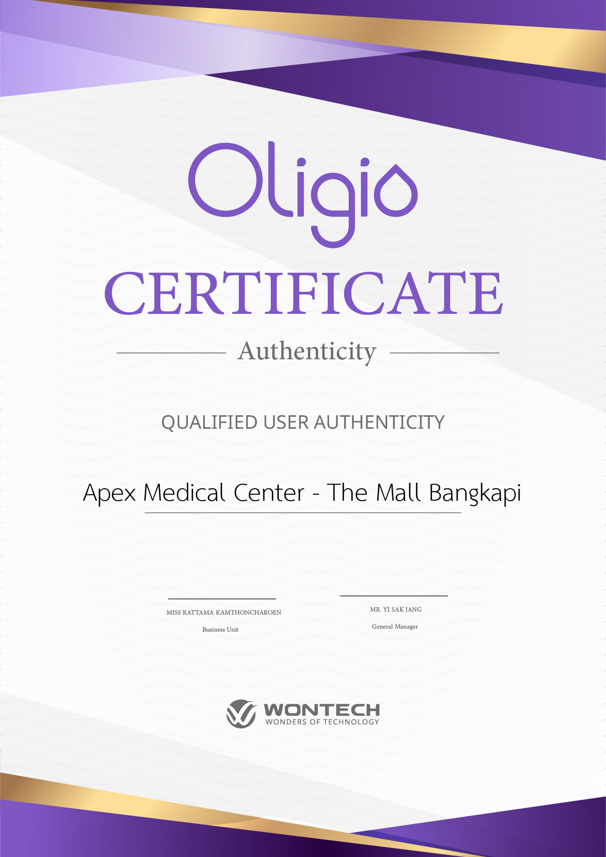 Certificate Oligio
