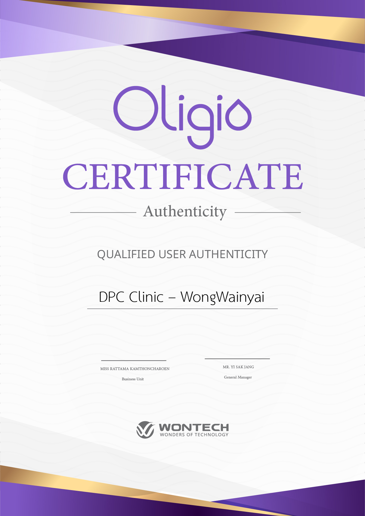 Certificate Oligio
